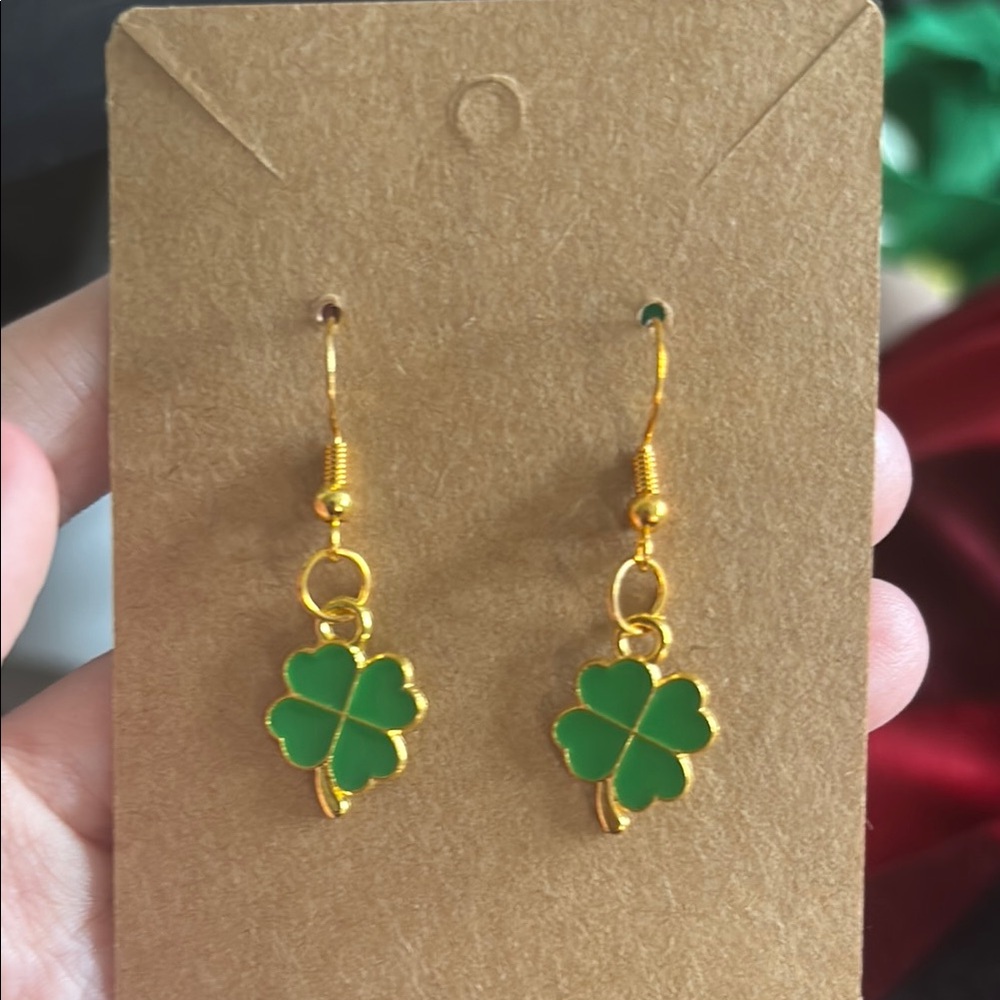 Gold and Green Clover Earrings